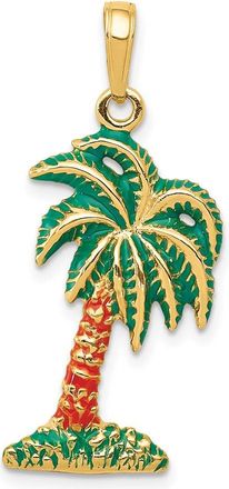 Diamond2Deal 14k Yellow Gold Enameled Palm Tree Pendant