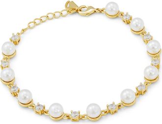 Savvy Cie Jewels GOLD PLATED SHELL PEARLS AND WHITE CZ BRACELET