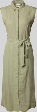 Ichi Hemdblusenkleid aus Leinen-Viskose-Mix mit Bindeg&uuml;rtel in Schilf, Gr&ouml;&szlig;e 40