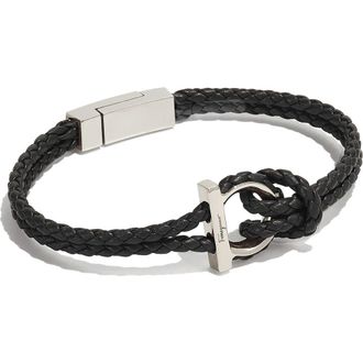 Ferragamo Mens Braided Leather Bracelet in Black at Nordstrom
