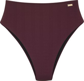 Copenhagen Highwaist-Bikini-Hose COPENHAGEN STUDIOS Nela, Damen, Gr. 34, N-Gr, rot (weinrot), Rippware, Recycling-Polyamid, strukturiert, unifarben, Badehosen Hi