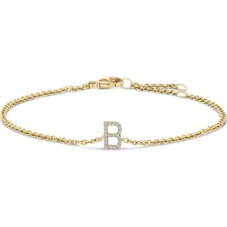 House of Brilliance 10K Gold Diamond Accent A-Z Initial Charm and Link Bracelet in Yellow | B at Nordstrom