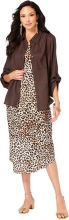 Roaman's Roll Tab Jacket Dress in Natural Animal Print at Nordstrom, Size 16