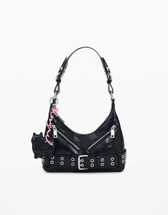 Desigual Borsa nera con ciondoli e fibbia-Nero