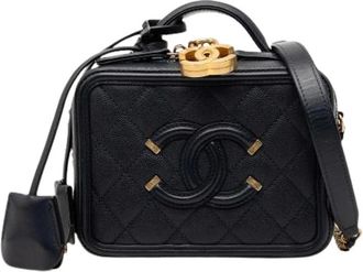 Chanel Pre-owned Filigree Vanity Case - Dames - Vintage Handtas - Blauw - ONE Size - Leer - Vintage