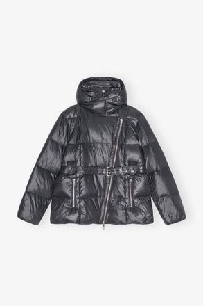 Ganni Mixed Black Shiny Nylon Puffer Jacket - Size L/XL Recycled