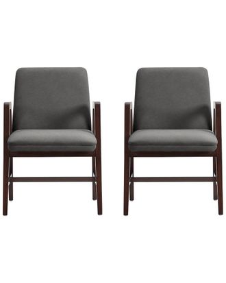 Manhattan Comfort Set Of 2 Stella Velvet Dining Armchairs With Beech Wood Legs