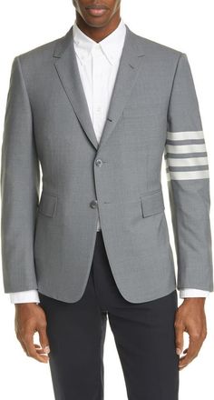 Thom Browne 4 Bar M&eacute;lange Wool Sport Coat in Med Grey at Nordstrom, Size 3