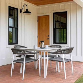 Wanderlust Deco Conjunto de mesa y 4 sillas de aluminio y rat&aacute;n sint&eacute;tico