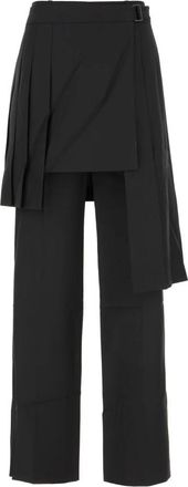 Juun.J Geplooide Rechte Broek met Overlay-Rokdetail - Dames - Wijde Broeken - Zwart - M - Leer - Broeken
