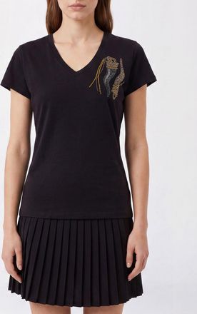 Liu Jo T-shirt slim fit in cotone con scollo a V e ricamo di strass