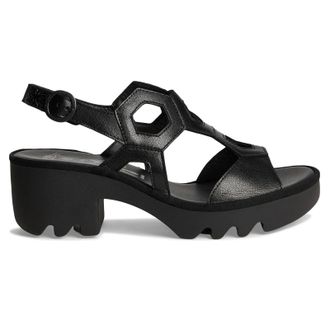FLY London TEWA573FLY Mousse Leather Womens Heels Sandals - Black - Size:UK 5