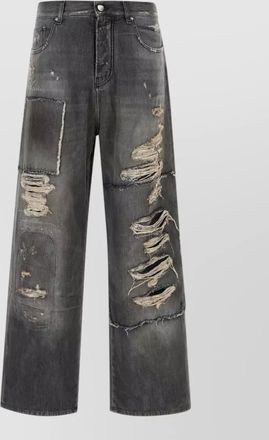 Amiri wide leg denim jeans distressed patchwork