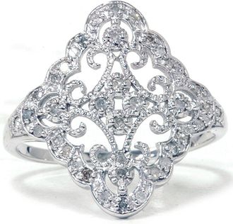 Pompeii3 1/5ct Vintage Diamond Ring 10K White Gold Size Selectable