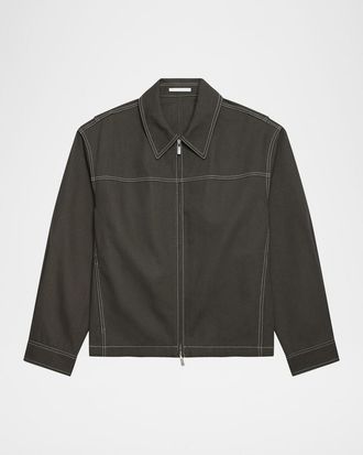 Helmut Lang Mens Twill Contrast-Stitch Full-Zip Carpenter Jacket