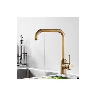 OEM Grifos De Cocina De Lat&oacute;n Macizo, Monomando, Con Ca&ntilde;o Alto Y Orificio &Uacute;nico, Para Fregadero O Lavabo, Acabado En Lat&oacute;n Antiguo
