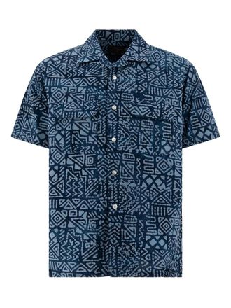Beams Plus geometric-print cotton shirt - men - Cotton - M - Blue