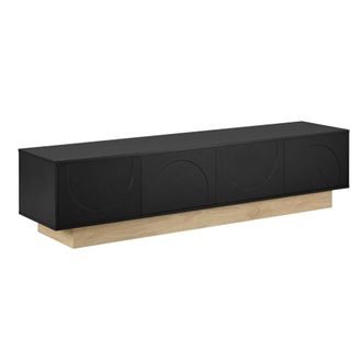Urban Meuble Mueble TV negro de 4 puertas con dise&ntilde;o curvo, 175x40x41,5 cm