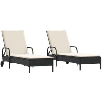 vidaXL Tumbonas Con Cojines 2 Unidades Rat&aacute;n Sint&eacute;tico Negro Vidaxl