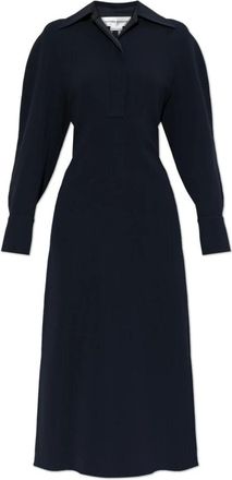 Victoria Beckham Kleedjes, Dames, Blauw, XS, Leer, Polo Collar Midi Jurk
