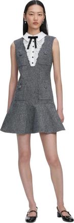 Self Portrait Herringbone Lace Bib Mini Dress - Dames - Korte kleedjes - Grijs - S - Wol - Kleedjes