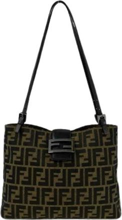 Fendi Pre-owned Shoulder Bags, female, Black, Size: ONE SIZE Pre-owned Zucca Canvas Leather Shoulder Bag