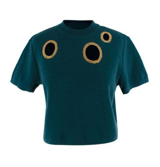 La DoubleJ Emerald Green Cut-out Knit Crop Top Size S