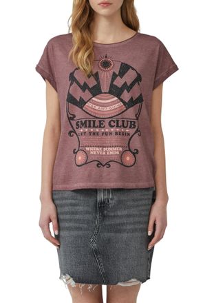 QS by s.Oliver T-Shirt QS, Damen, Gr. XXL, rot (rosenholz), Obermaterial: 100% Baumwolle, bedruckt, regular fit taillenbedeckt, Rundhals, Shirts T-Shirt, mit Print