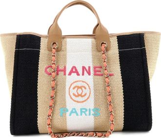 Chanel Deauville Striped Viscose Canvas Medium tote bag - Bruin