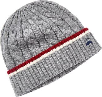 Brooks Brothers Tennis Stripe Cable Wool & Cashmere-Blend Beanie Grey