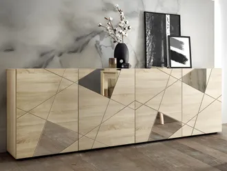 Vente-Unique Aparador Moderno De Roble Con Espejos Y 4 Puertas Vittoria Rs L, 241cm