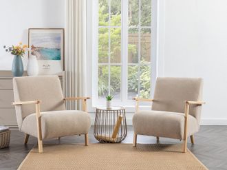 Vente-Unique Poltrona in Tessuto Beige e Legno - JULOMO