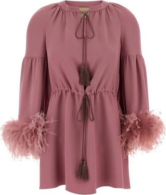 Valentino Garavani Antiqued Crepe Couture Blouse - Dames - Blouses - Roze - XS - Leer - Overhemden