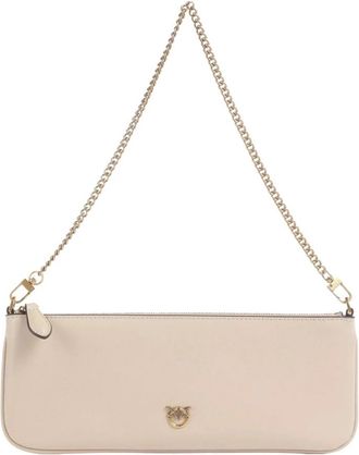 Pinko New Horizontal Flat Vitello Seta - Dames - Schoudertassen - Beige - ONE Size - Leer - Tassen
