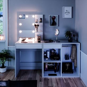 Vicco Tocador Isabelle, Blanco, 60 Cm Con Iluminaci&oacute;n Led Y Armario, Vicco