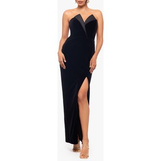 Betsy & Adam Velvet Strapless Tuxedo Gown in Black at Nordstrom, Size 14