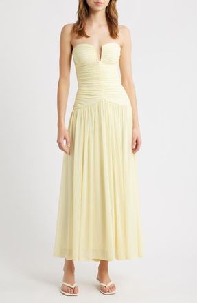 Nia Beverly Ruched Strapless Chiffon Maxi Dress in Butter at Nordstrom, Size X-Large
