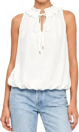 Naked Zebra Ruffle Collar Keyhole Top In White