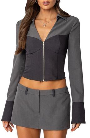 Edikted Angela Colorblock Corset Zip Top in Gray at Nordstrom, Size X-Small
