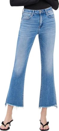 Flying Monkey High Rise Slant Raw Hem Crop Flare Jeans In Cedar Lane