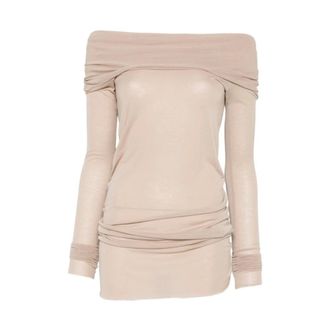 Rick Owens Tops, Dames, Roze, S, Off-Shoulder Long-Sleeve T-Shirt