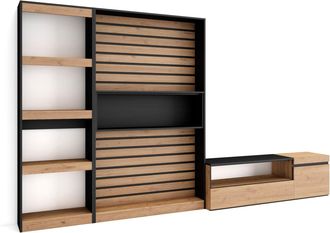 Skraut Home Muebles De Sal&oacute;n Para Tv, Conjunto De Muebles Comedor, 320x186x35cm, Mueble Televisi&oacute;n, Estilo Moderno, Roble Y Negro - Skraut Home