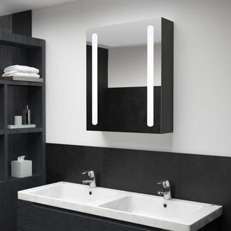 Berkfield Home LED Bathroom Mirror Cabinet 50x13x70 cm in Black | Size: 50 x 13 x 70 cm