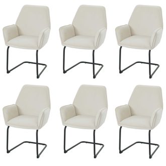 Hhg Hhg - Juego De 6 Sillas Basculantes 410, Silla De Comedor Silla De Cocina, Tela/textil Oeko-tex Mvg, Beige-crema