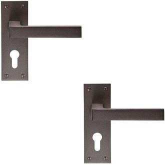 Loops 2x PAIR Straight Square Handle on Euro Lock Backplate 150 x 50mm Matt Bronze