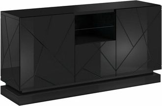 Mirjan24 Aparador Charlotte 186, Negro + Negro Brillante, 75x150cm, N&uacute;mero De Puertas: 042cm, Mdf, Led