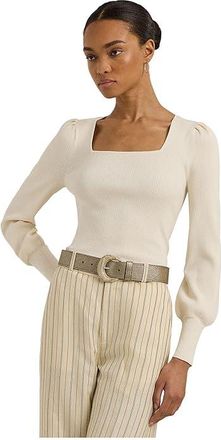 Lauren Ralph Lauren Rib-Knit Puff-Sleeve Sweater Womens Sweater Mascarpone Cream : MD, Cotton/Modal/Nylon