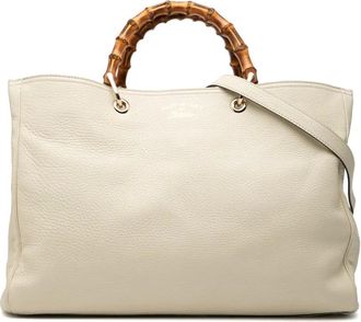 Gucci Borsa shopper grande in pelle di vitello e bamb&ugrave; 2016-2025 - Bianco