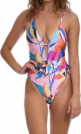 Sunshine 79 Feelin Fine Floral Plunge Mio One Piece Swimsuit In Multi-Color