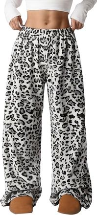 Generic Leopard Print Trousers,Leopard Print Pyjamas Bottoms Women Flannel Pajama Pants Wide Leg Baggy Trousers Pattern Oversized Drawstring Hipster Streetwea